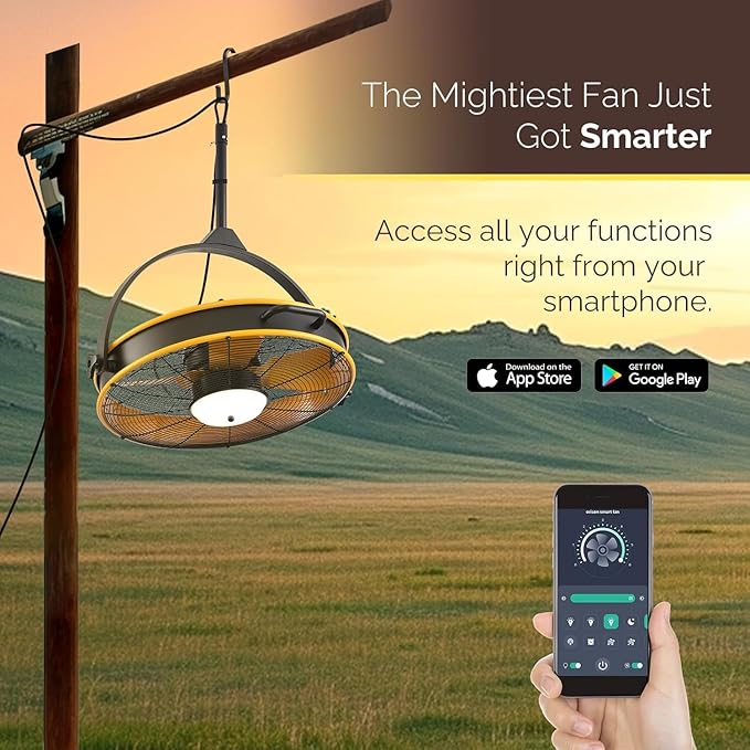 Orison 24.8'' Waterproof Outdoor Ceiling Fan, 6 Speed Ceiling Mounted Plug-In Cord Garage Fan with Remote&APP, 360-degree Manual Vertical Rotation, Hook hanging for Gazebo, Patio, Pergola (Yellow)