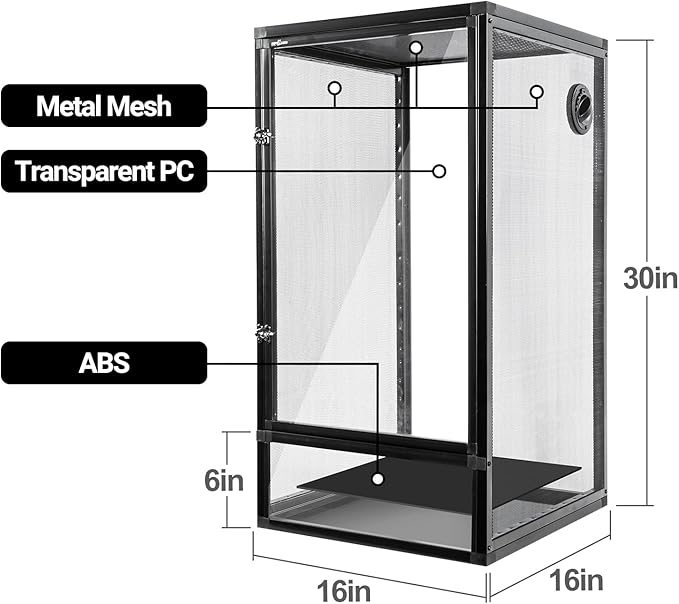 REPTI ZOO 16" x 16" x 30" Front Opening Chameleon Cage with 3-Sided Metal Mesh, 33 Gallon Screen Vertical Terrarium with Background Sticker, Tall Enclosure for Chameleon, Tree Frog, Arboreal Reptiles