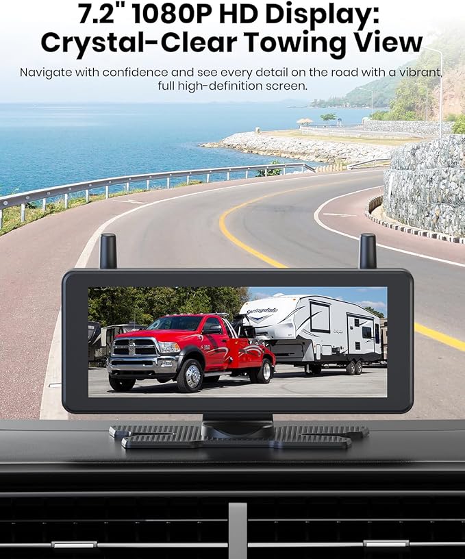 AUTO-VOX Wireless Backup Camera Magnetic:7.2" 1080P HD DVR Recording Monitor,No Wiring 1 Min Install Dual Antenna RV Back Up Camera,IP69K Waterproof with IR Night Vision for Truck,Camper,Trailer