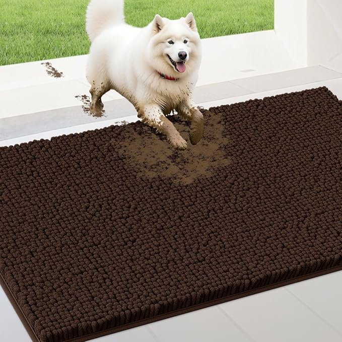 IM HOME Extra Large 60" x 36" Brown Dog Door Mats for Muddy Paws, Chenille Absorbent Dog Mat, Non Slip Heavy Mud Mat for Dogs, Soft Pet Bed Mat for Entryway, Mud Paws, Inside Floor