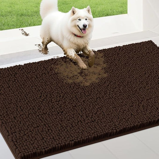 IM HOME Extra Large 60" x 36" Brown Dog Door Mats for Muddy Paws, Chenille Absorbent Dog Mat, Non Slip Heavy Mud Mat for Dogs, Soft Pet Bed Mat for Entryway, Mud Paws, Inside Floor