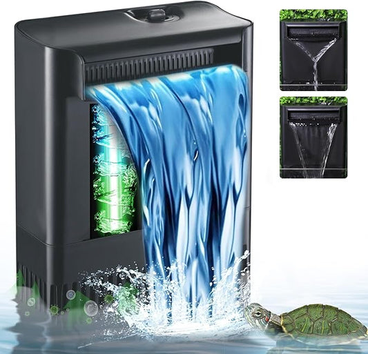 Turtle Tank Filter w/U-V Light for Large 40-150 Gal Tank 4-Stage Flow Adjustable Low Water Level Internal Deodorization Green Clean Machine Killing Cloudy Saltwater Freshwater Aquarium Crystal Clear