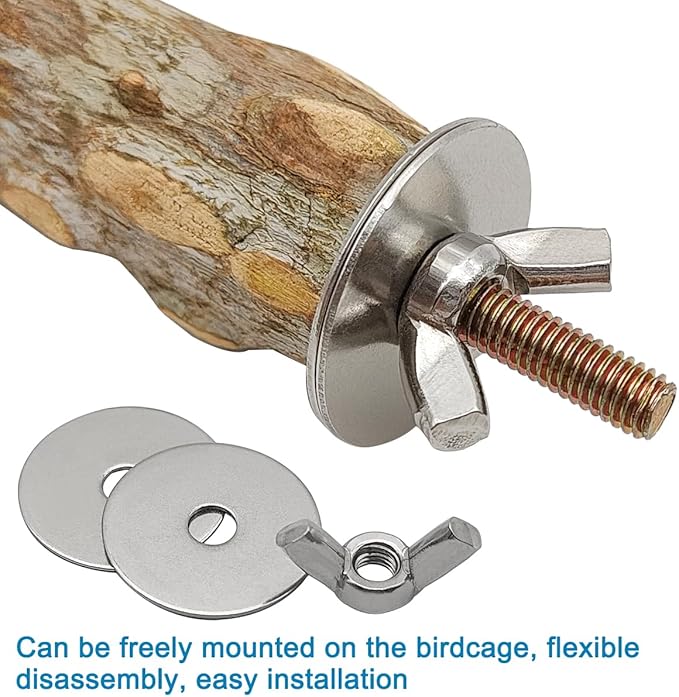 4 Pcs Natural Wooden Bird Perch Parrot Stand, 2 Grape Wood Perches, A Stand Fork Standing Branch, A Paw Grinding Fork, Bird Cage Accessories for Parakeets, Birdcage Sticks & Toys for Budgies, Finches