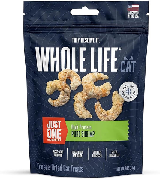 Whole Life Cat Just One Shrimp Freeze Dried Cat Treats - Human Grade High Protein Food, Healthy Training Snacks, Freeze Dried Shrimp Food Toppers, USA Made Natural Treats - .7 oz (Pack of 1)