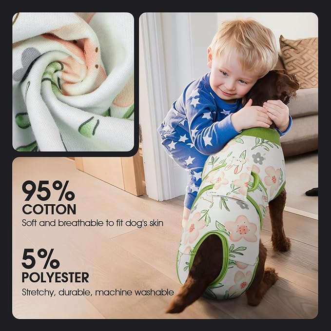 FUAMEY Dog Recovery Suit Male,Dogs Surgery Neuter Suits Puppy Spay Shirts for Female Protect Dog's Skin Anti Licking Abdominal Wounds Doggie Onesie Pet Bodysuit Alternative to Cone Rabbit Flower XL