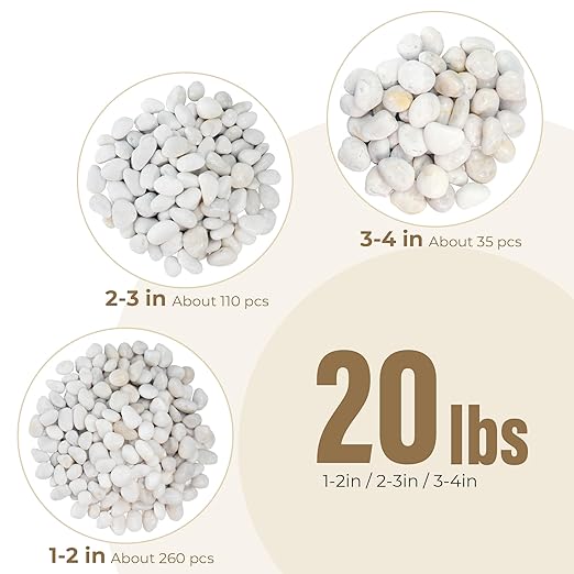 Large River Rocks for Landscaping 20lbs, 3-4 Inch White River Rocks, Hand-Picked Natural Stones for Garden Design Fish Tank, Pathways and Backyard