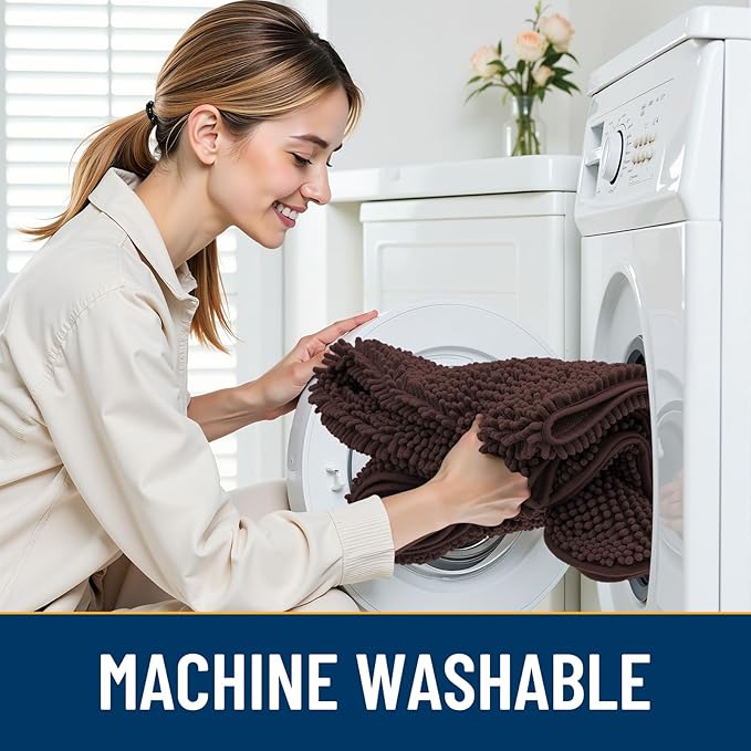 Smiry Dog Door Mat for Muddy Paws 47x24, Absorbs Moisture and Dirt Doormat, Non-Slip Washable Quick Dry Chenille Front Door Mat Indoor Entrance, Entryway Carpet for Inside Floor, Brown