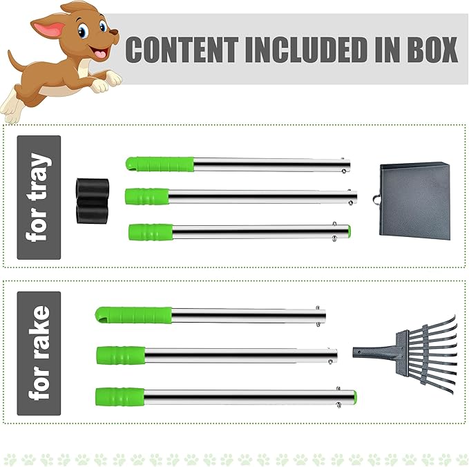 Niubya Pooper Scooper for Dogs, Metal Poop Scooper Tray and Rake Set with Adjustable Long Handle, Dog Pooper Scooper for Pet Waste Removal