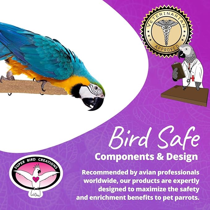 Super Bird Creations SB1154 Sure-Grip Grooming Perch Extra Large, Large/XL Bird Size - Enriches Beak and Foot Health - Ideal for Parrots African Greys Cockatoos - XL Bird Size, 1 1/4" diam x 12" (XL)
