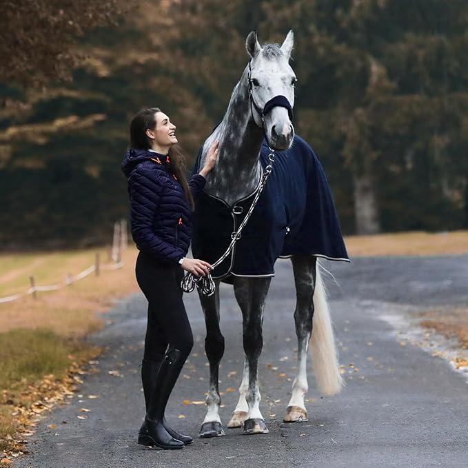 HORZE Kiel Adjustable Horse Halter with Fleece Padding - Dark Navy - Warmblood