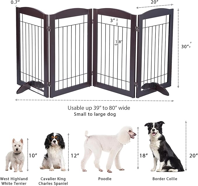 Spirich Freestanding Wire Pet Gate for Dogs, 30 inches Tall Dog Gate for The Houes, Doorway, Stairs, Pet Puppy Safety Fence,Set of Support Feet Included (Espresso, 4 Panels) ASIN: B07T8Z8NKL