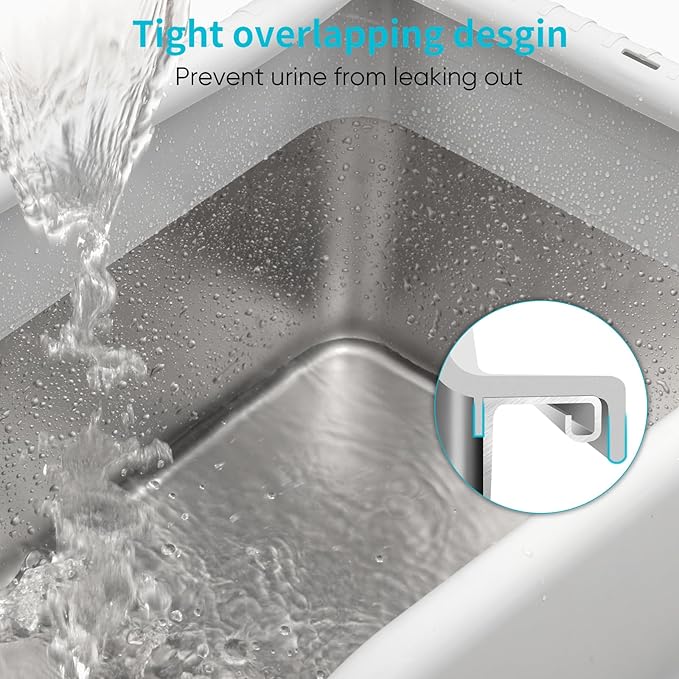 XL Stainless Steel Cat Litter Box with High Sided Lid for Big Cats, 23.5"L x 15.5"W x11.8"H, Metal Kitty Litter Tray with Scoop and Filter Pedal, Leak-Proof,Odorless,Non-Stick,Easy Cleaning