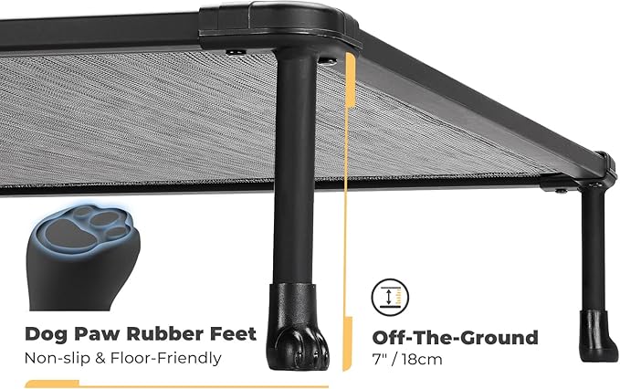 Veehoo Chewproof Elevated Dog Bed - Cooling Raised Pet Cot, Breathable Mesh, Washable & Non-Slip for Medium Dogs, Indoor/Outdoor, Black Silver Mat and Black Frame, 32x25inches (Model CWC2203A03)