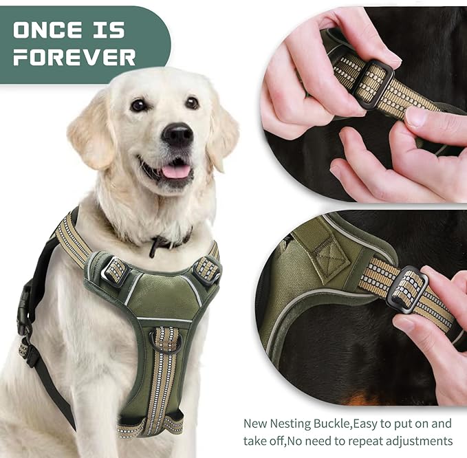 No Pull Dog Harness for Large Dogs, Adjustable No Choke Pet Vest with Dog Leash Fit Smart Reflective Pet Walking Harness for Training Easy Control Soft Handle Green XL