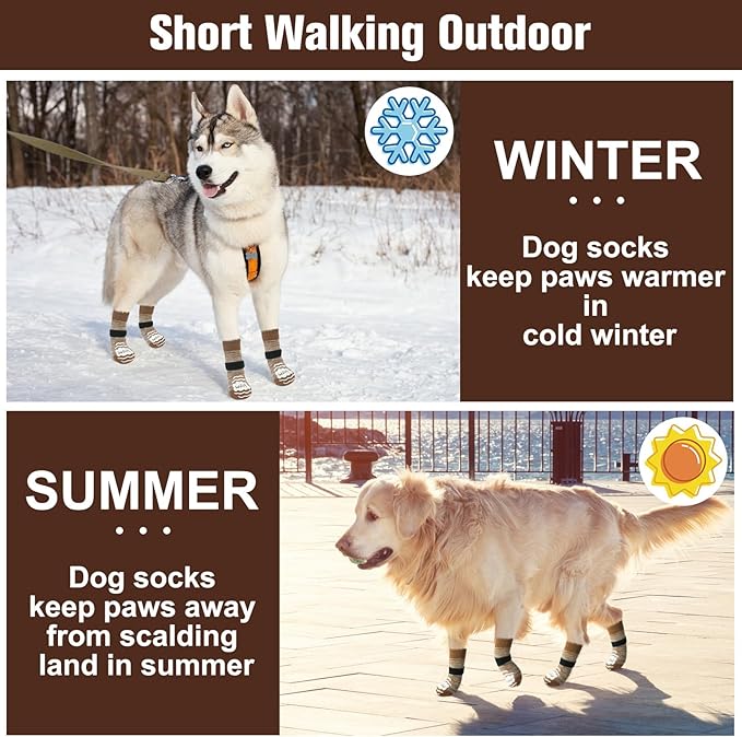 BEAUTYZOO Anti Slip Dog Socks for Small Medium Large Dogs,Paw Protector with Grips for Hardwood Floor Hot/Cold Pavement,Traction Control 3 Pairs AntiTwist Dog Shoes to Prevent Licking for Senior Dog