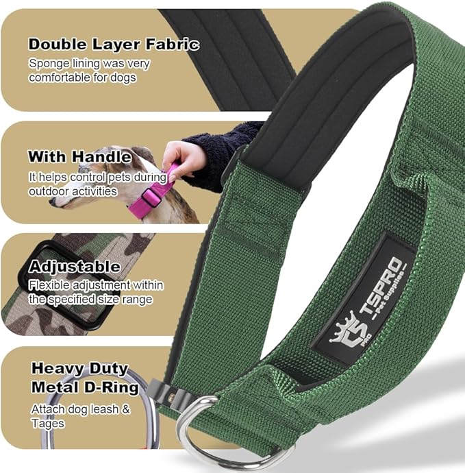 TSPRO Premium Dog Collars Tactical Dog Collar with Handle and Heavy Duty Quick-Release Metal Buckle Durable Thick and Adjustable for Medium to Large Dogs (Orange L)
