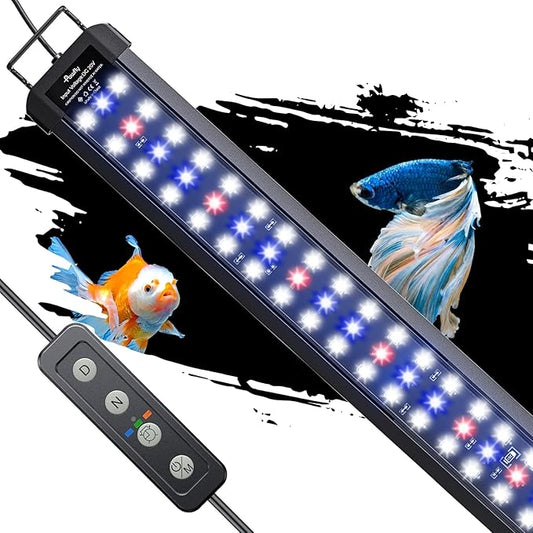 Pawfly 33W Aquarium LED Light for 48 to 54 Inch Extendable Fish Tank Light with Full Spectrum Brilliant White Blue Red Lights with Daytime & Night Modes Timer Auto On/Off Adjustable Brightness
