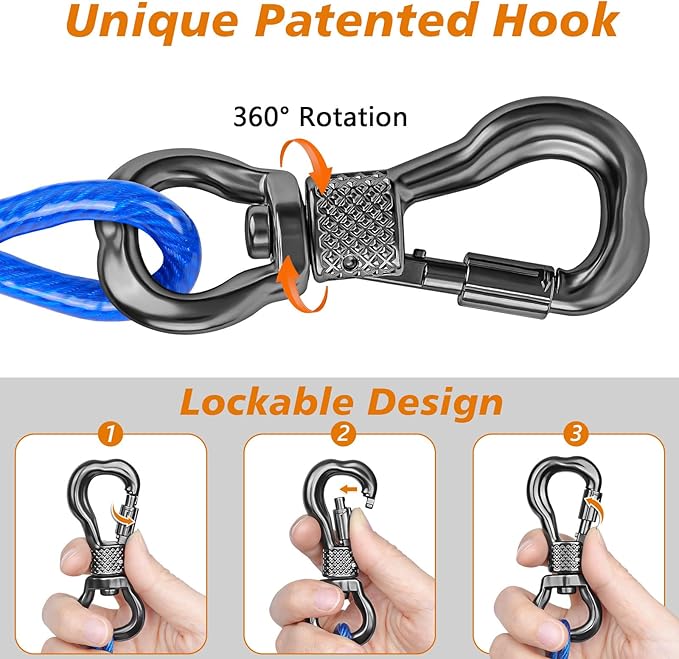 XiaZ 70ft Tie Out Cable for Dogs, Dog Leads for Yard Chew Proof, Heavy Duty Dog Tie Out Cable for Large Dogs Up to 250lbs,Durable Pet Runner Tether Line for Outdoor,Yard