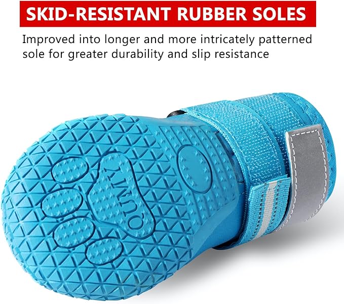 QUMY Dog Shoes for Large Dogs, Medium Dog Boots & Paw Protectors for Winter Snowy Day, Summer Hot Pavement, Waterproof in Rainy Weather, Outdoor Walking, Indoor Hardfloors Anti Slip Sole Blue 8