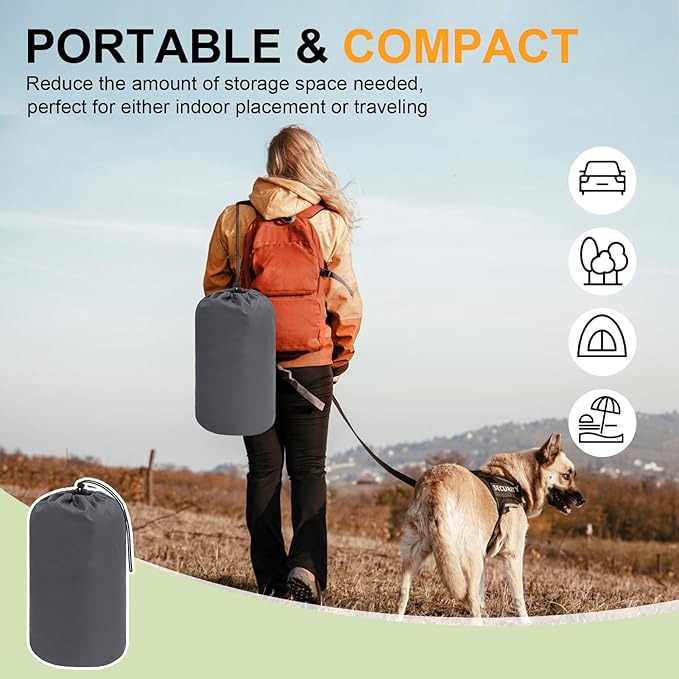 BEAUTYZOO Outdoor Dog Bed Waterproof, Camping Dog Bed Reversible, Portable Travel Bed with Carry Bag- Machine Washable, Durable, Foldable Outdoor Pet Bed Mat for Medium Large Dogs, 35” x 51“ Green