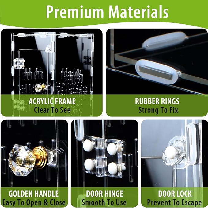 Jumping Spider Enclosure, Large Acrylic Praying Mantis Habitat, 10"*6"*6" Ventilated Insect Terrarium Cage with Front Opening Door for Small Retiles - Arboreal Tarantula, Snails, Bug, Lizard