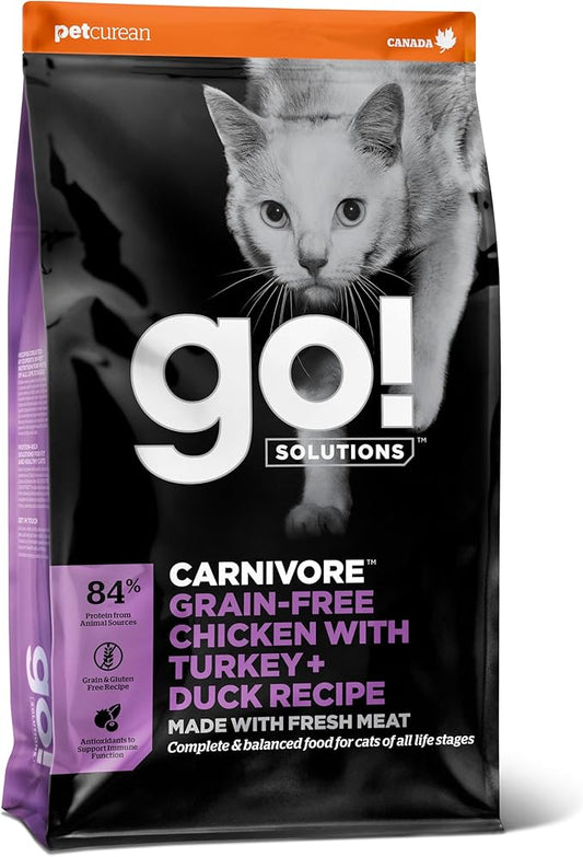 Go! Solutions Carnivore, Grain-Free, Protein Rich Dry Cat Food, Chicken, Turkey and Duck Recipe, 3 lb Bag