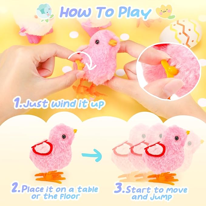 SevenQ Wind Up Toys for Kids Easter Basket Stuffers, 9Pcs Hopping Bunny Toys and Plush Chicks Jumping Small Fidget Toys for Easter Egg Fillers Goodie Bags Treasure Chest Party Favors Gifts