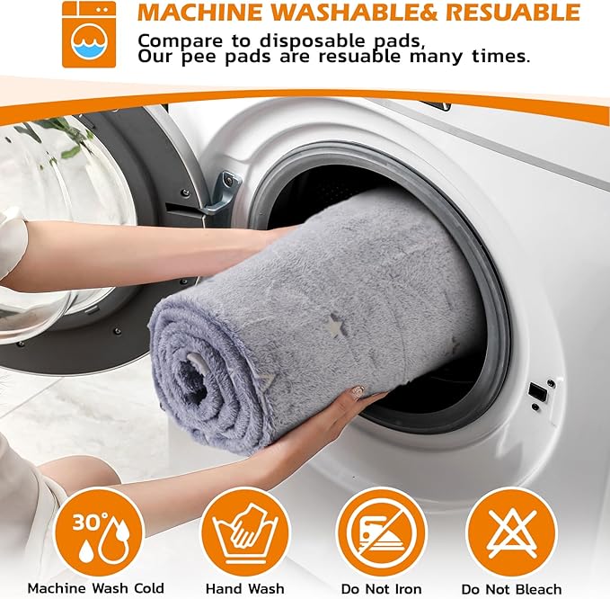 LOOBANI Washable Pee Pads for Dogs, Fast Absorption Reusable Puppy Pads, Waterproof Whelping Mats, Non Slip Training Pet Playpen Mat for Floor, Dog Crate, Grey, 1 Pack 65 x 48 in