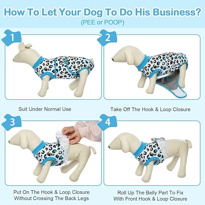 Kuoser Dog Recovery Suit for Dogs After Surgery,Professional Surgical Onesie for Female Male Dogs Spay Neuter,Soft Dog Surgery Suit Bodysuit for Abdominal Wounds Skin Disease,Blue Leopard L