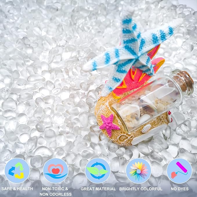 Keedolla 3 LB Clear Gravel for Fish Tank, Sea Glass Pebbles Marbles Pebbles Gravel Rocks Crystal Gemstones for Aquarium|Fish Turtle Tank|Vase Filler|Flowerpot Decoration