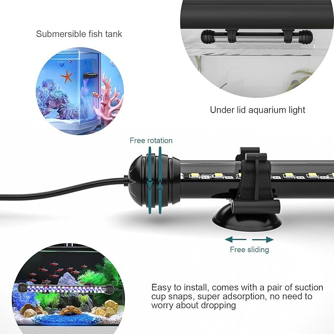 Led Aquarium Light with Timer, Submersible Aquarium Plant Light, Fish Tank Light with Auto On/Off, 3 Lighting Modes, Adjustable Brightness (22.8 in for 24-43inch Planted Tank), 12W