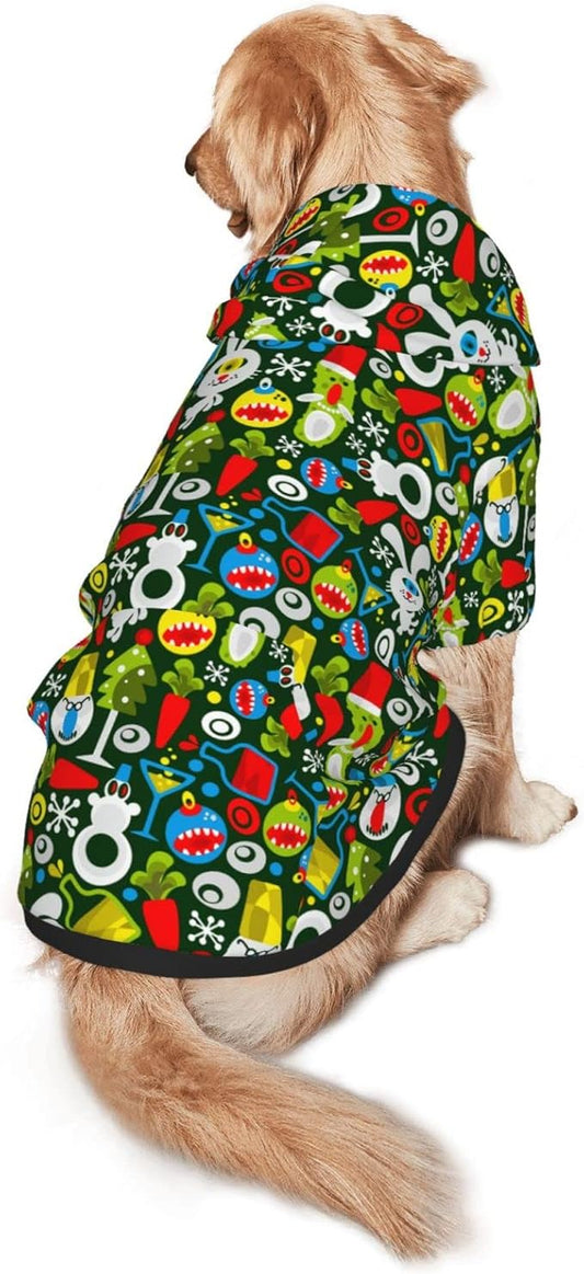 Christmas Green Monster Hoodie,Christmas Cosplay Dog Clothes with Pocket and Hat Winter Clothes Sweaters X-Small