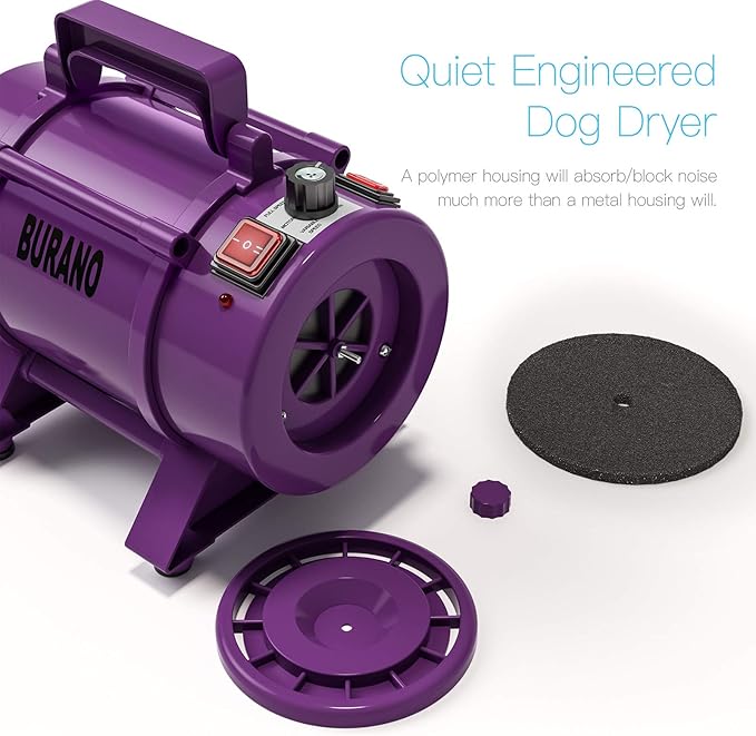 Burano Dog Dryer, High Velocity Pet Hair Dryer, 4.3HP Stepless Adjustable Speed Dog Hair Force Dryer for Dogs, Cats & More, Powerful Pet Blower with Heater