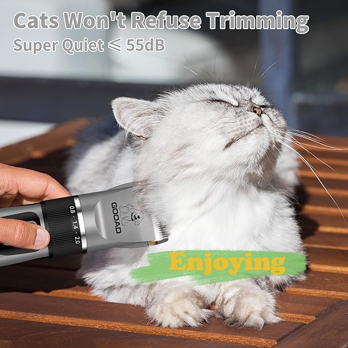 Cat Clippers, Professional Cat Grooming Kit, Cordless Cat Grooming Clippers for Thick Coats, Cat Hair Trimmer, Low Noise Cat Shaver Clippers, Quiet Pet Hair Clippers Tools for Cats Dogs (Gray)