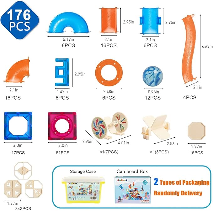MAGBLOCK Magnetic Tiles 176Pcs Marble Run Children's Educational Toys for Developing Mathmatics and Physics Skills and for Developing Creativity and Imagination Toys for Kids Age 8 9 10+ Years Old