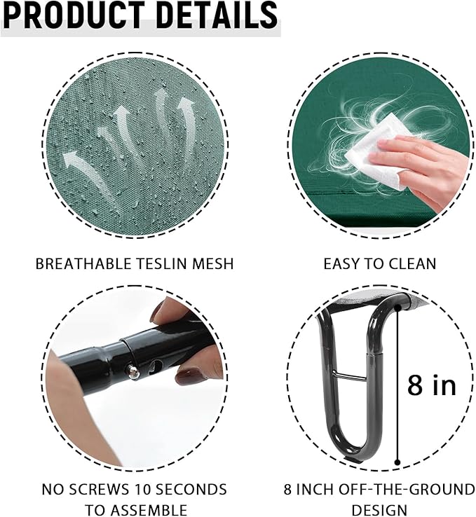 pettycare Elevated Outdoor Dog Bed - Raised Cots Bed for Large Dogs, Waterproof Pet Hammock Easy to Assemble, Cooling Frame Cot with Breathable Teslin Mesh, Durable, Non Slip, Up to 65 lbs,Green