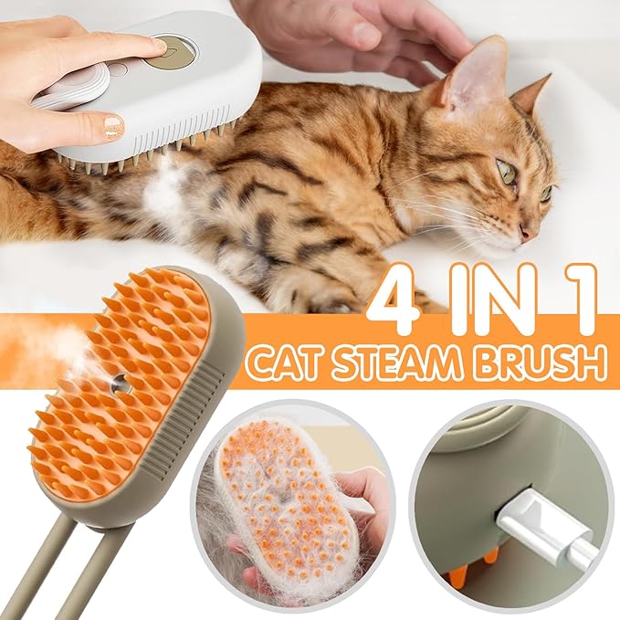 4 in 1 Cat Steam Brush for Shedding, Rechargeable Steam Cat Brush With Rotating Handle, for Massaging and Cleaning Shedding Pet Hair, for Cats Dogs (White)