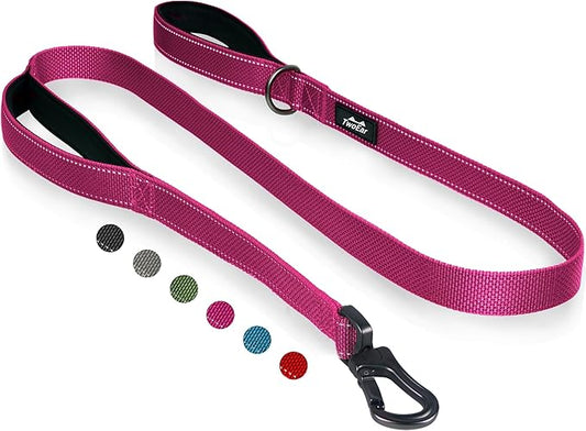 TwoEar 4FT 1IN Strong Rose Dog Leash with 2 Padded Handles, Traffic Handle Extra Control, Comfortable Soft Dual Handle, Auto Lock Hook, Reflective Walking Lead for Small Medium and Large Dogs