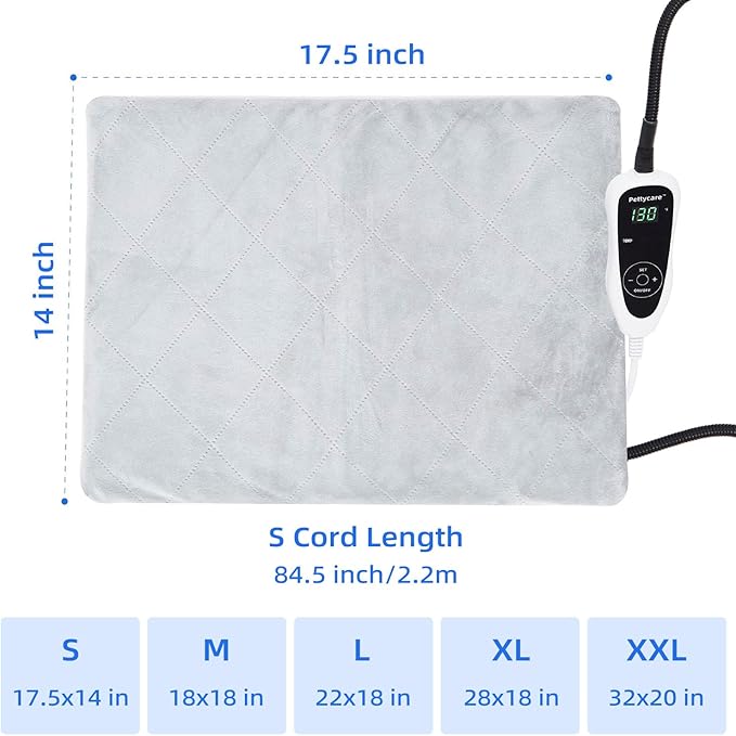 pettycare Pet Heating Pad for Dog Cat, Electric Heating with Steel-Wrapped Cord, 25-Level Timer & 11-Level Temperature Indoor Warming Pads Easy Clean for Puppy Cat Dog S 17.4x14inch