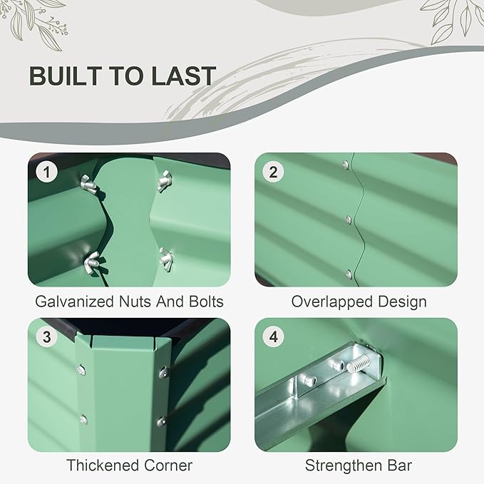 Domi Galvanized Raised Garden Bed, 8x4x1Ft Thickening Metal Planter Box for Vegetables Bottomless for Backyard Outdoor, 1" Deep w/ 228 Gallon Capacity - Green