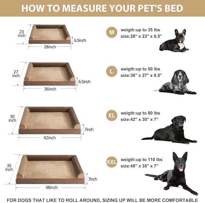 BFPETHOME Extra Large Dog Bed, Washable, Large Dog Bed with Removable Cover, Waterproof Lining and Non-Slip Bottom,Egg-Crate Foam Pet Sofa Bed