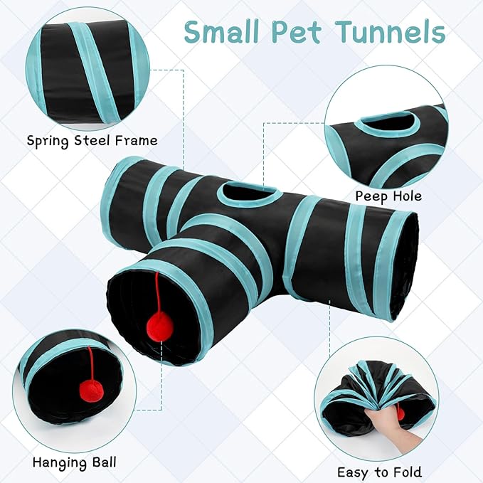 Rypet Guinea Pig Tunnel, 3 Way Collapsible Rabbit Tunnel, Small Pet Tunnels and Tubes with Interactive Ball for Rabbit Ferret Hamster Chinchilla Hedgehog Hiding and Resting