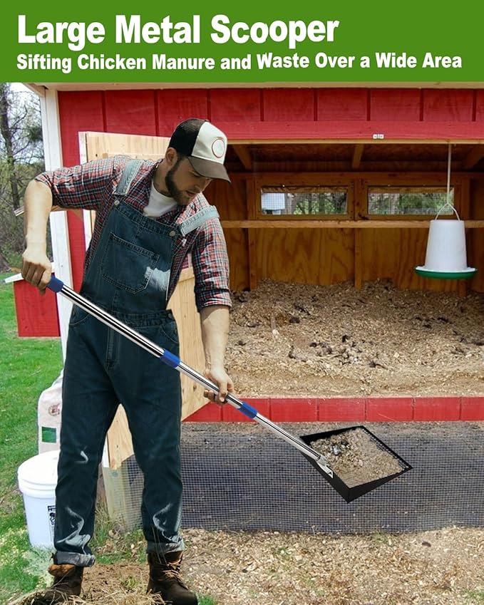 Large Chicken Poop Scooper, Chicken Coop Accessories,Metal Litter Scooper For Chicken,Chicken Coop Cleaning Tools,Heavy Duty Poop Shovel For Chicken Coop Accessories,Chicken Coop Must Haves (Black)