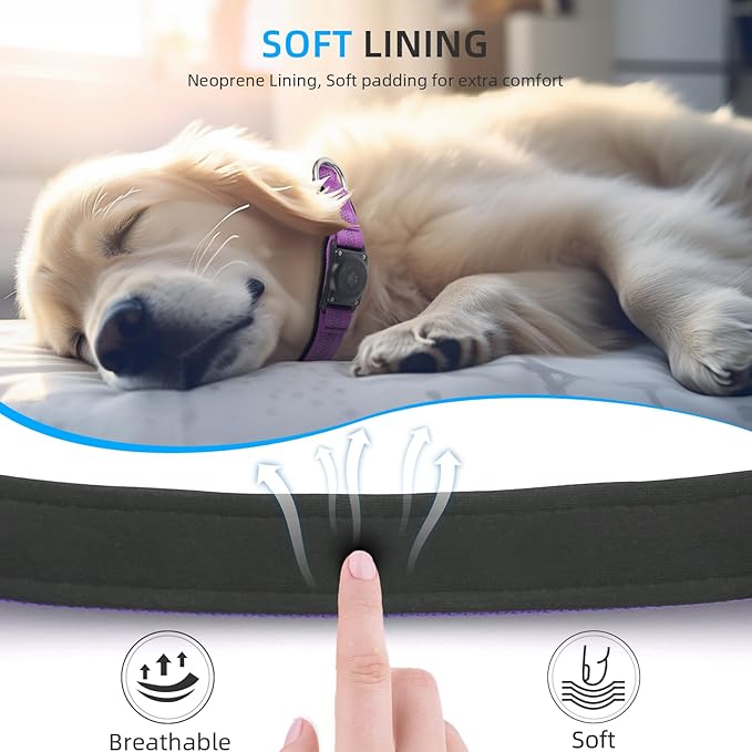 Upgraded AirTag Dog Collar, IP68 Waterproof Air Tag Dog Collar Holder, Reflective, Ultra-Durable, Comfortable Padded, Heavy Duty Dog Collars for Small Medium Large Dogs (L (14.8"-20.3"), Purple)