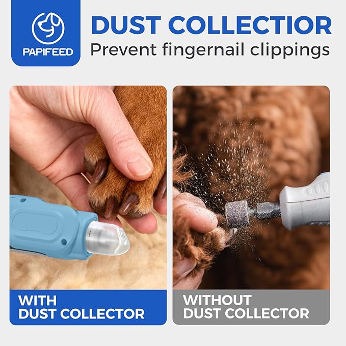 PAPIFEED High Torque Dog Nail Grinder Quiet - 6-Speed Adjustable Pet Nail Trimmer with 2 LED Lights & Dust-Proof Cover, Powerful Motor for Large/Medium/Small Dogs & Cats, Rechargeable - Dark Blue Kit