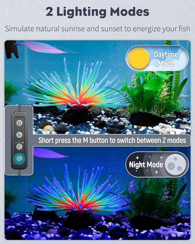 Pawfly 3 W Aquarium LED Light 7.5 Inch Underwater Fish Tank Light with Full Spectrum IP68 Waterproof White Blue Red Lights with Daytime & Night Mode Timer Auto On/Off and Adjustable Brightness