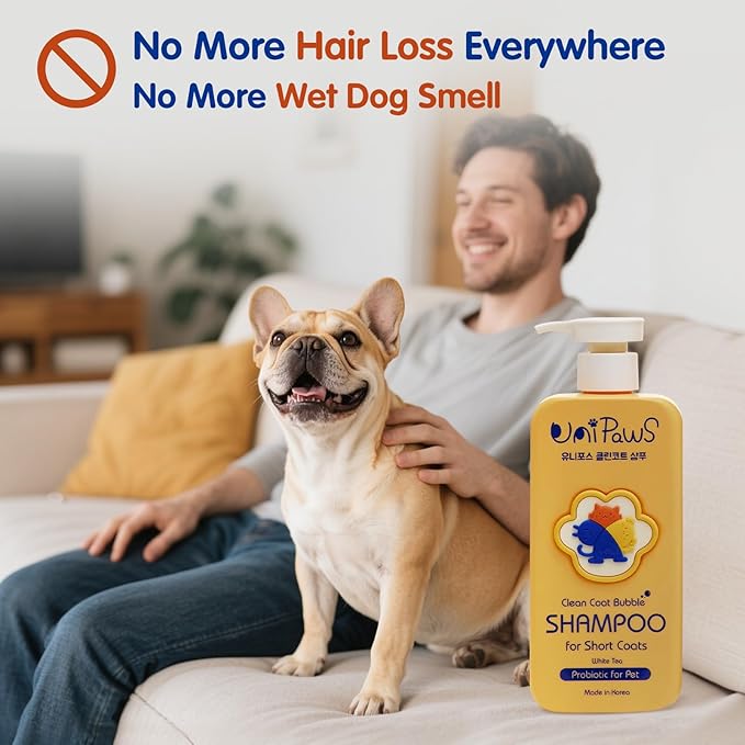 Unipaws Probiotics Dog Shampoo & Conditioner Set for Short-Haired Coats – Itch Relief, Deodorizing & Anti-Shedding for Skin Comfort & Balance with Calendula – EWG Green, Made in Korea, 2×16.9 Fl Oz