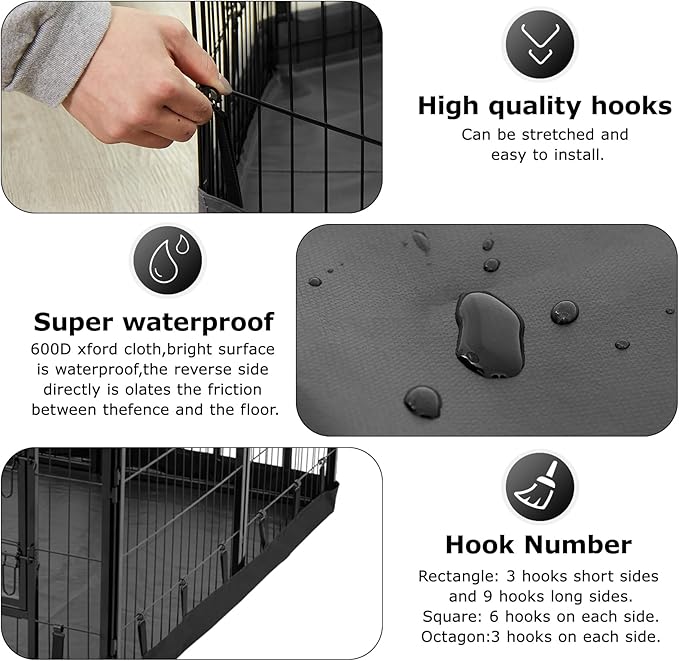 PJYuCien Rectangle Dog Playpen Bottom Pad - Fits 8 Panels 24"" Width Metal Dog Playpen -24""x72"" Size 600D Oxford Cloth Waterproof Playpen Bottom Pad (Note: Only Bottom Pad, No Playpen!!!), Black