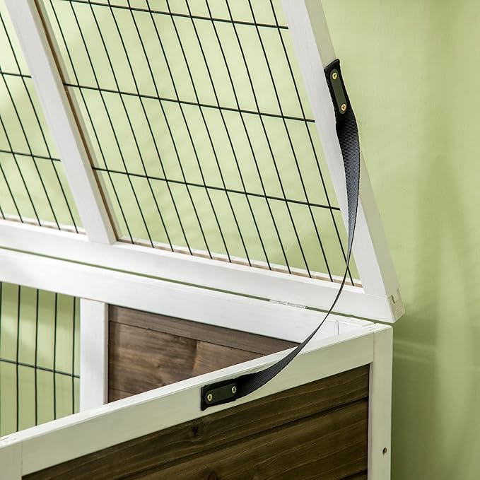 PawHut Wooden Rabbit Hutch, Indoor Elevated Guinea Pig Cage with Run, Ladder, Lockable Doors and Removable Tray, Coffee