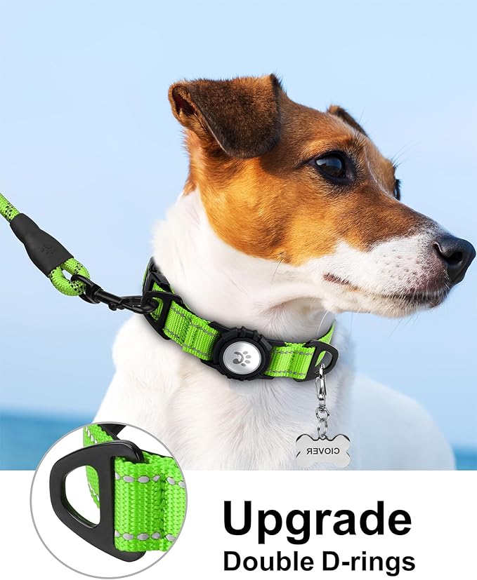 TagME Airtag Dog Collar,Waterproof Reflective Pet Collar with Airtag Holder,Soft Padded and Double D-Rings for Small Dogs,Green
